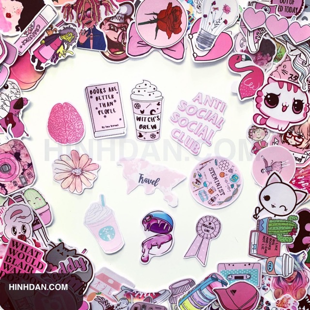 Sticker HỒNG NHẠT - PINK PASTEL Dễ thương Chống Nước Trang Trí Va li, Xe, Laptop, Nón Bảo Hiểm