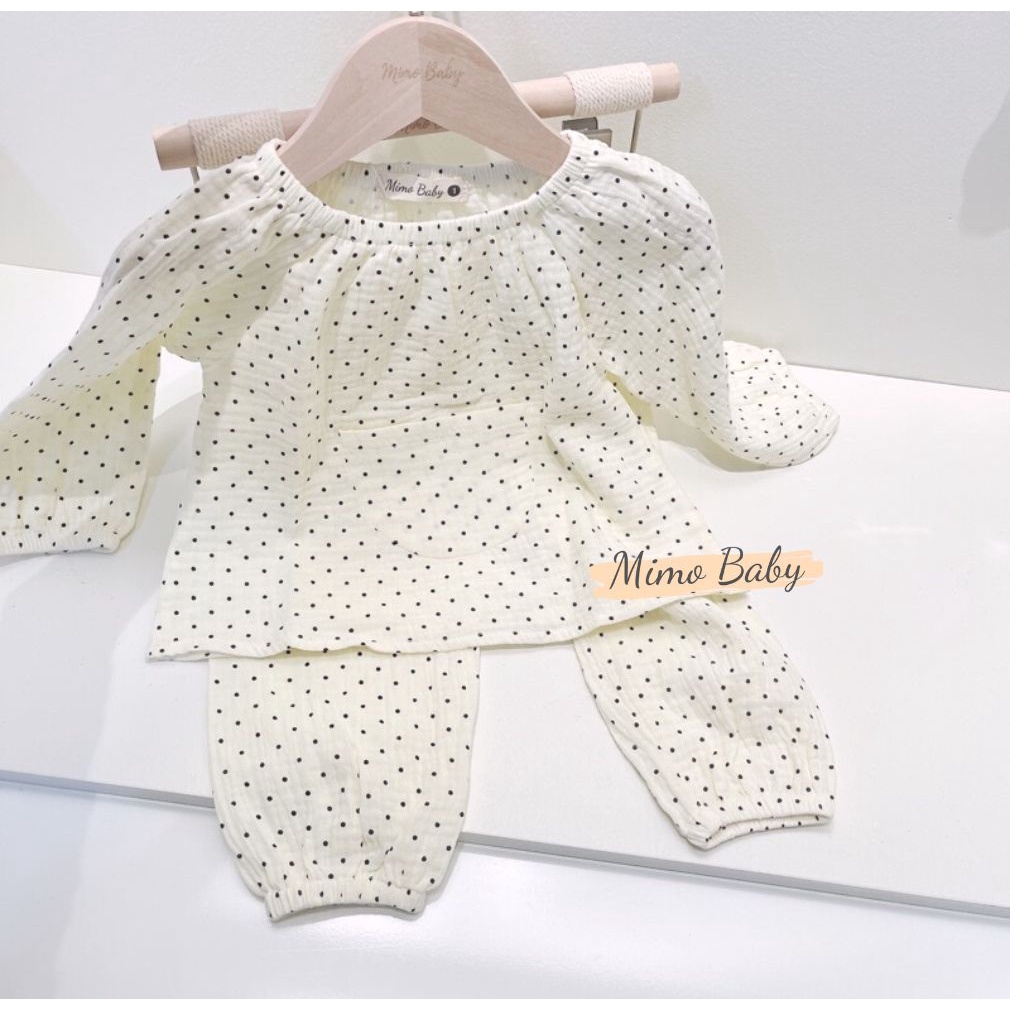 Bộ quần áo dài tay vải xô muslin cao cấp phối túi bụng đáng yêu cho bé QA42 Mimo Baby
