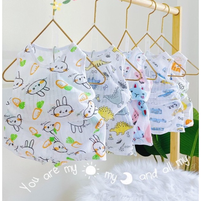 Bộ Ba lỗ bé trai, bé gái vải cotton giấy . Size 3-14kg