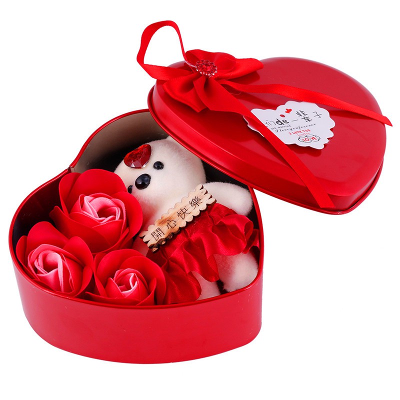 Set hộp quà gấu và hoa hồng tặng quà ngày lễ Valentine