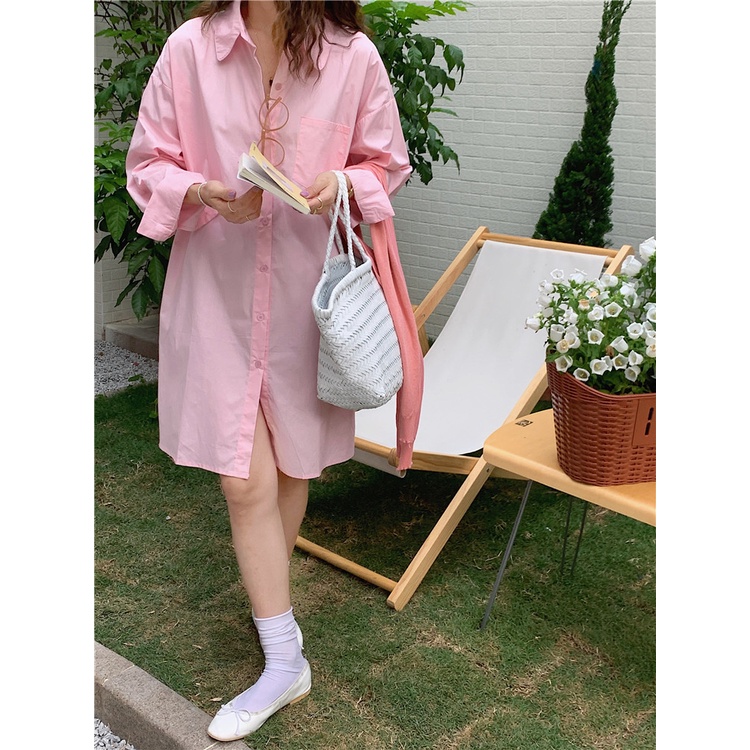 SUXI Áo Sơ Mi Cotton Tay Dài Dáng Rộng Chống Nắng Phong Cách Hàn Quốc Thời Trang Cho Nữ