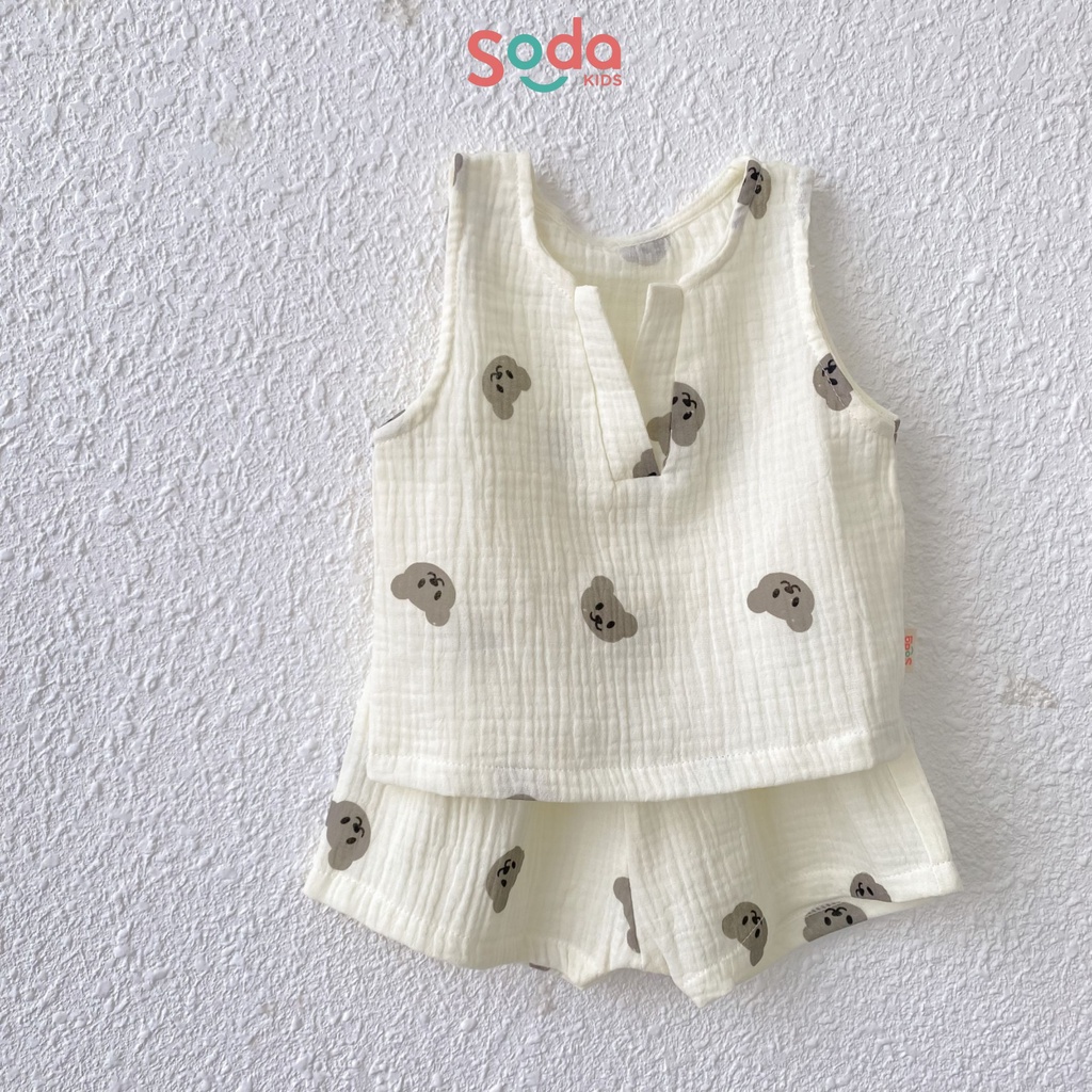 Bộ quần áo bé trai V-neck Set SODA KIDS thiết kế cổ V, chất liệu xô muslin mềm mại, thoáng mát