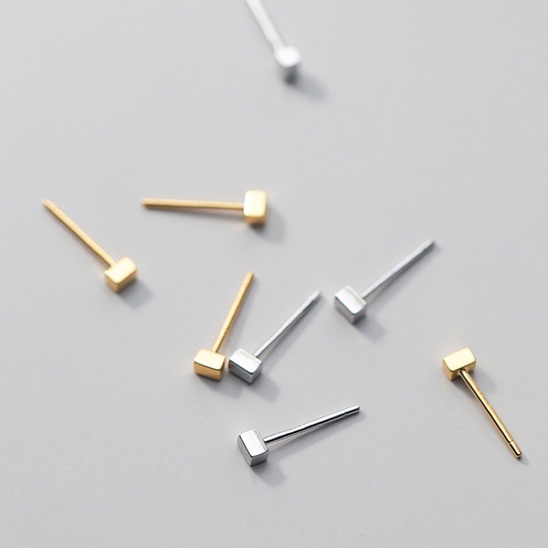 Bông tai khối vuông trơn 2mmx3mm - kèm hộp trang sức xinh