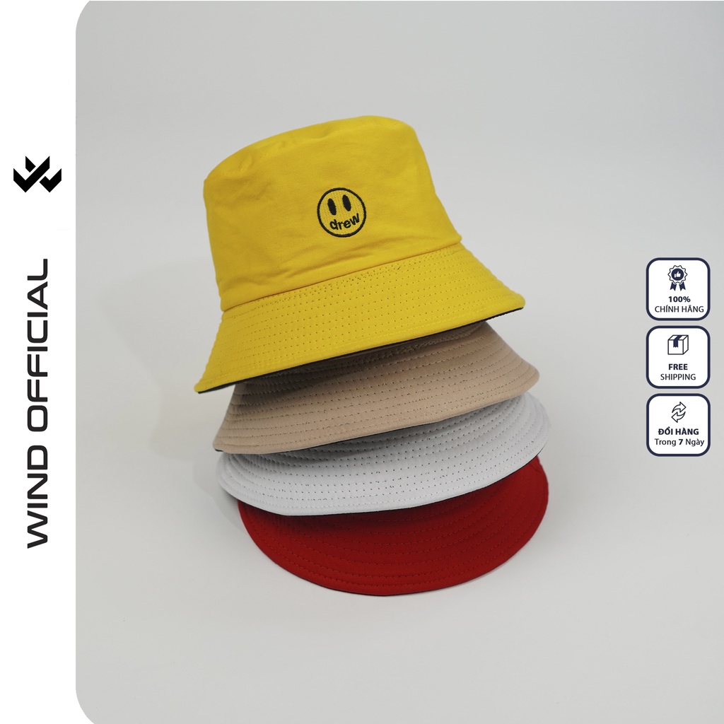 Mũ bucket WIND unisex tai bèo thêu chữ Mặt Cười 2 mặt ulzzang thời trang nam nữ cá tính