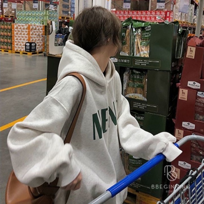 Áo hoodie thể thao SUXI tay dài dáng rộng in chữ thời trang cho nữ