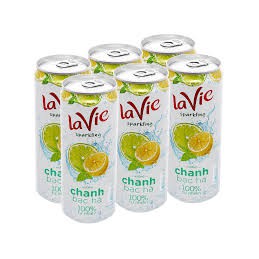 Thùng 24 lon nước uống vị trái cây có ga La Vie Sparkling - Vị Chanh Bạc Hà 330ml/lon