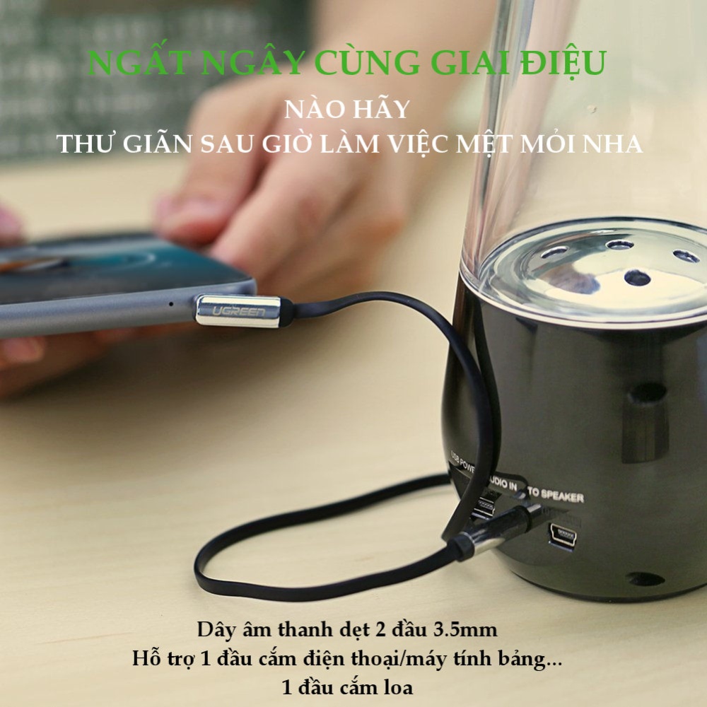 Dây Loa 2 Đầu 3.5mm dài 1.5m Vuông Góc 90 độ Màu Đen Ugreen 10598 - Hàng Chính Hãng