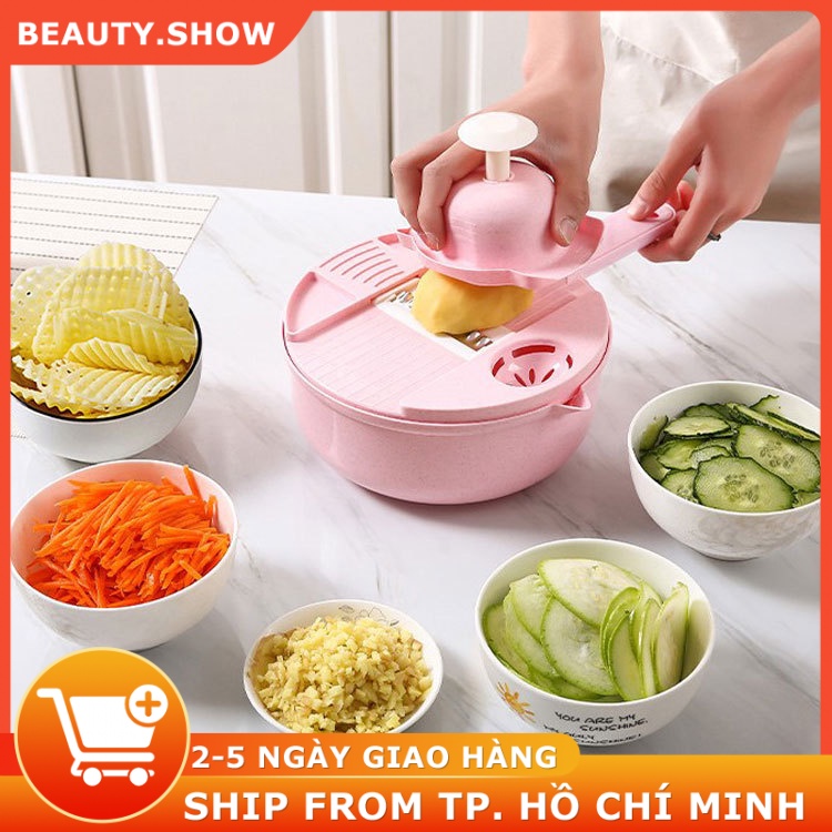 Rổ Bào Rau Củ Đa Năng Thiết Kế Thông Minh Tiện Lợi, Bộ Nạo Rau Củ 12 In 1