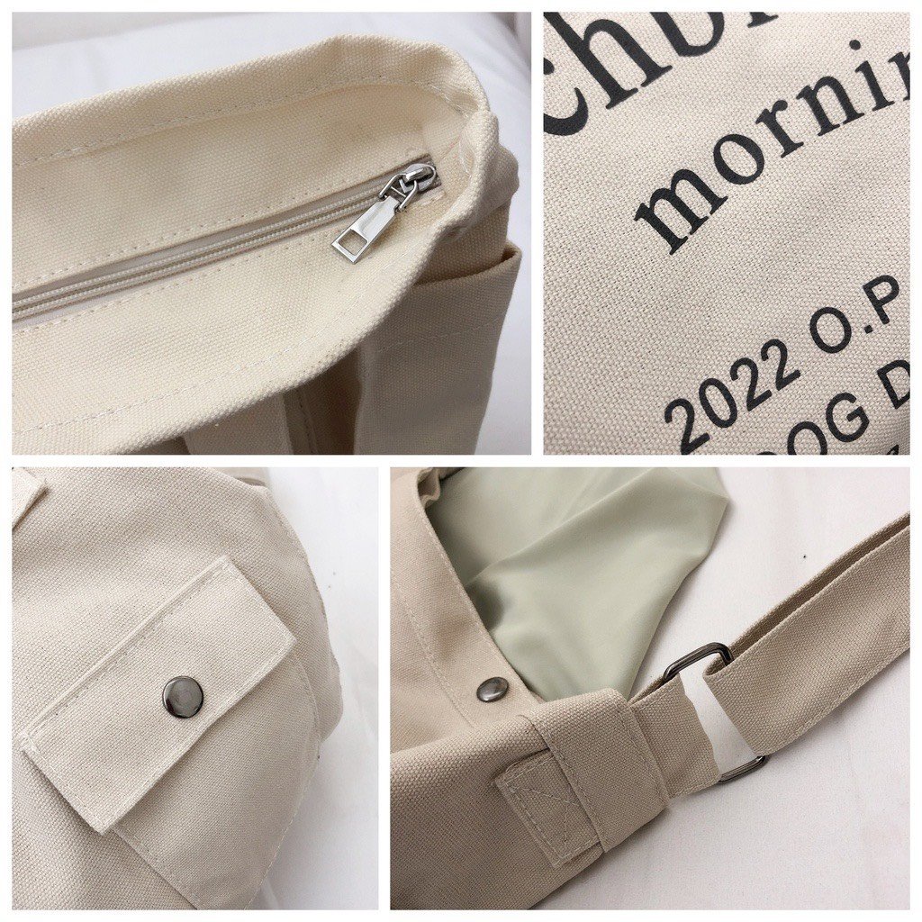 Túi đeo chéo vải Canvas thiết kế cá tính phong cách Unisex học sinh, sinh viên - Hazis Store