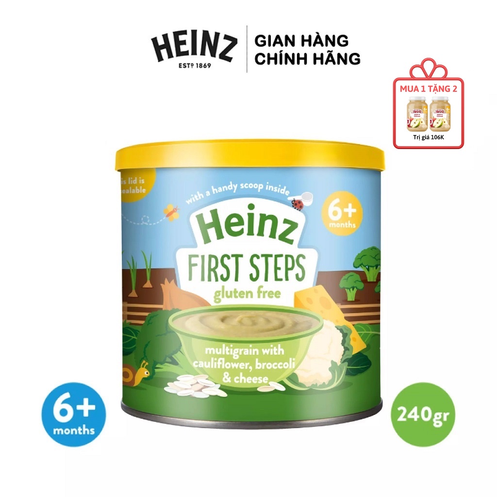 Bột Ngũ Cốc, Súp Lơ, Bông Cải, Phô Mai HEINZ 200g (2023) + 2 Hũ Táo Yến Mạch 170g (T7/22)