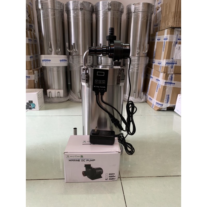 Lọc Inox F180 - Bơm Marine DC Pump 2500L - Lọc Thùng Inox Hồ Cá Thủy Sinh
