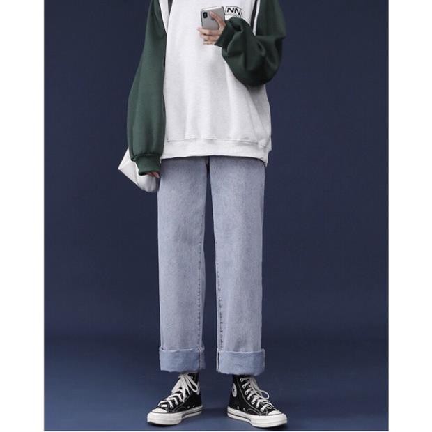 Quần jeans baggy nư ống suông, rộng xanh sky trơn style hàn quốc 2021