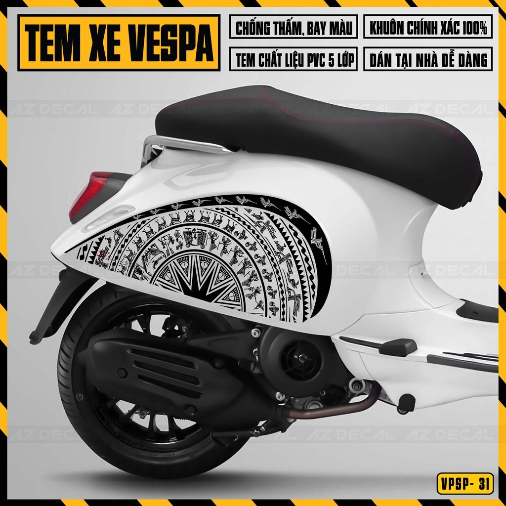 Tem Xe Vespa Sprint/Primavera Mẫu Trống Đồng | VPSP31 | Decal Dán Xe Vespa Đẹp, Cắt Khuôn Sẵn Dễ Dán