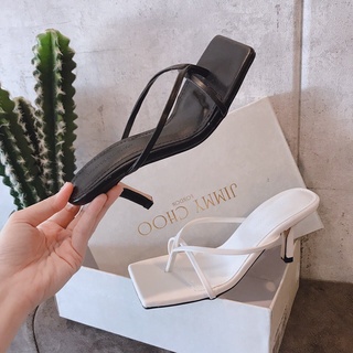 Guốc Nữ Ba Dây XALI Dép Dây Kẹp Ngón Quai Mảnh Gót Cao 7cm Màu Trắng Đen Kem Mũi Vuông