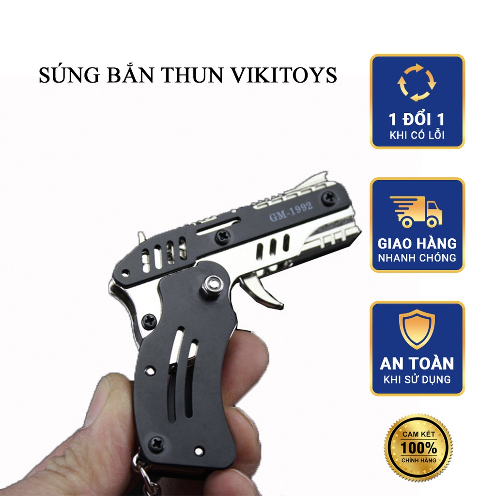 Súng Bắn Nịt Dây Thun Đồ Chơi Vikitoys Móc Khóa Mini Giá Rẻ Bằng Kim Loại Cao Su Mềm An Toàn Có thể Gấp Gọn