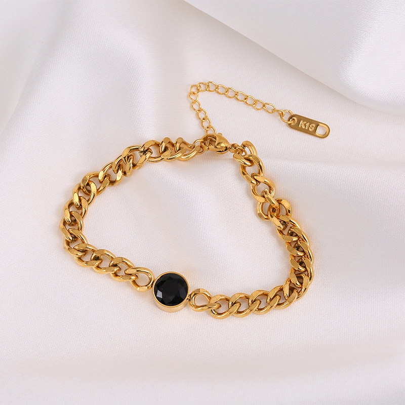 Vòng Tay Dây Xích Tròn Đen Bằng Thép Titanium Dày 18k Phong Cách Âu Mỹ