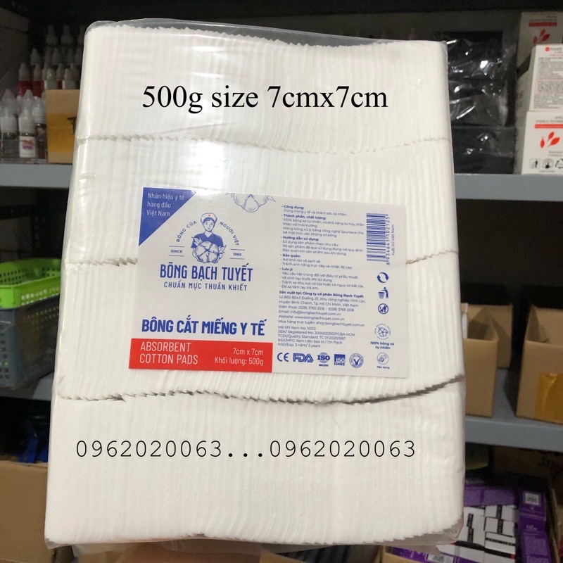 [500G] Bông tẩy trang Bạch Tuyết 500g Cắt sẵn size 7x7cm