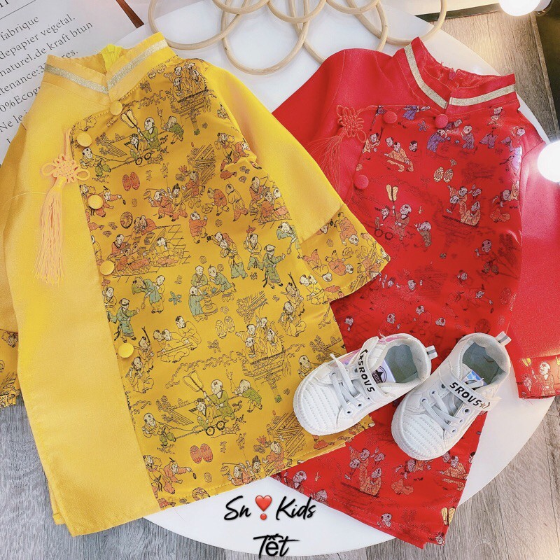 Áo dài gấm dân gian cho bé trai