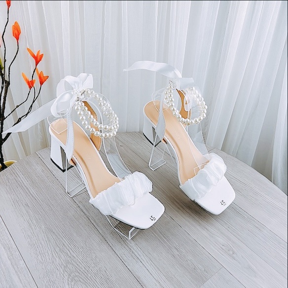 Sandal quai hạt châu cột nơ 7cm - B10