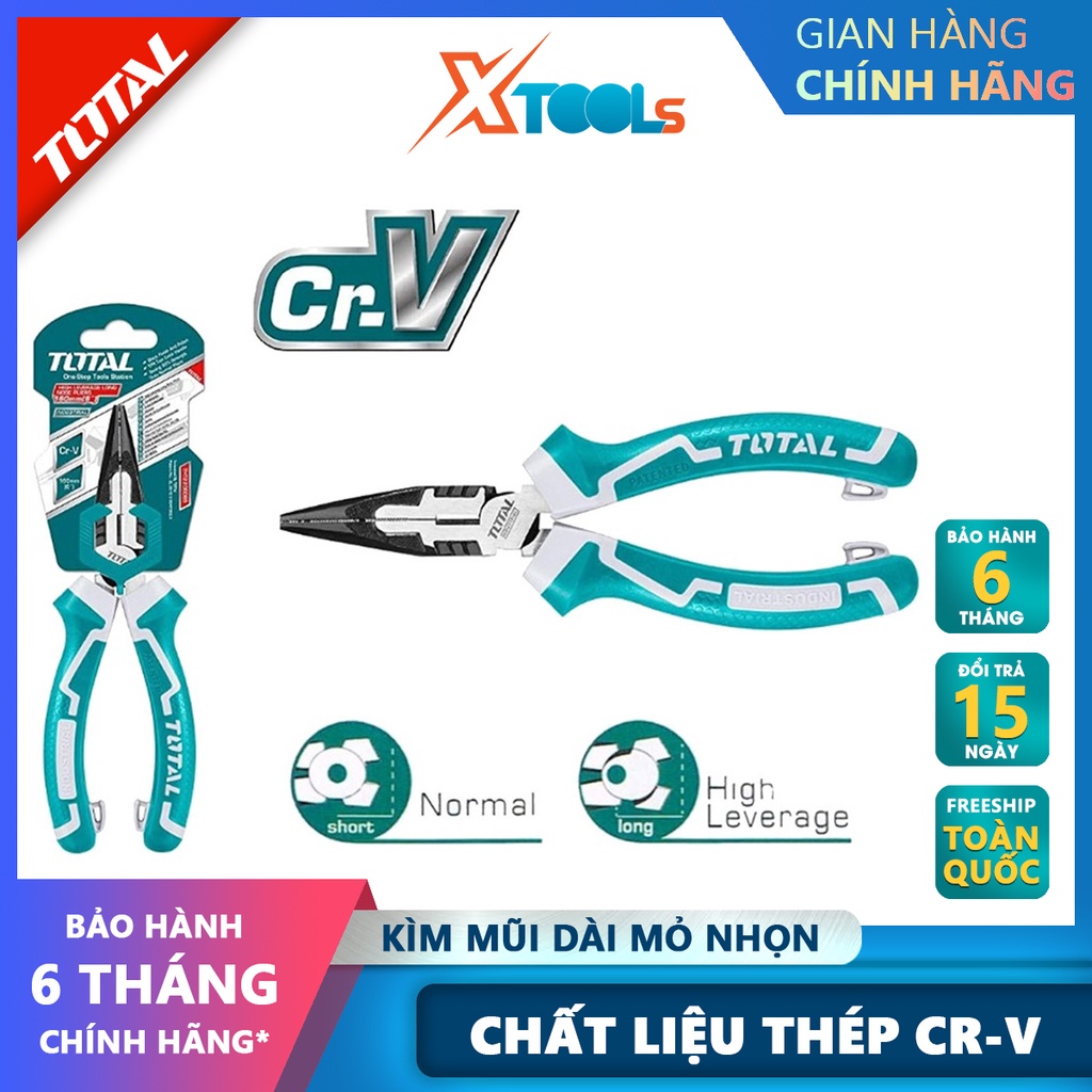 Kìm mũi nhọn cao cấp  TOTAL | kềm mũi nhọn mỏ dài kích thước 6 inch/160mm – 8&quot;/200mm, chất liệu bằng thép CR-V, đen bóng
