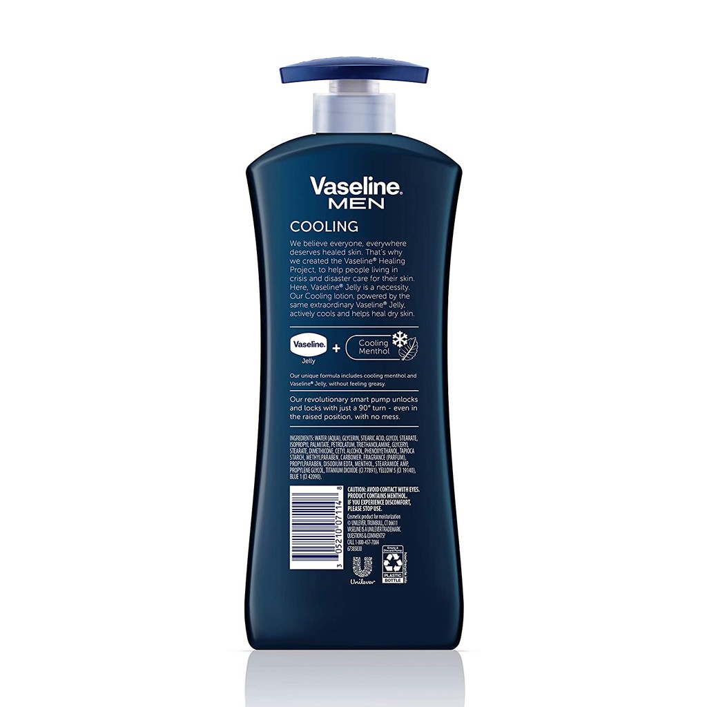 Kem dưỡng ẩm cho nam giới Vaseline Men Healing Moisture Body Lotion Cooling 600ml (Mỹ)