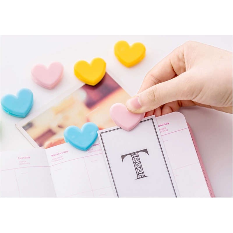Kẹp Giấy Mini Bằng Nhựa Hình Trái Tim Nhiều Màu Dễ Thương