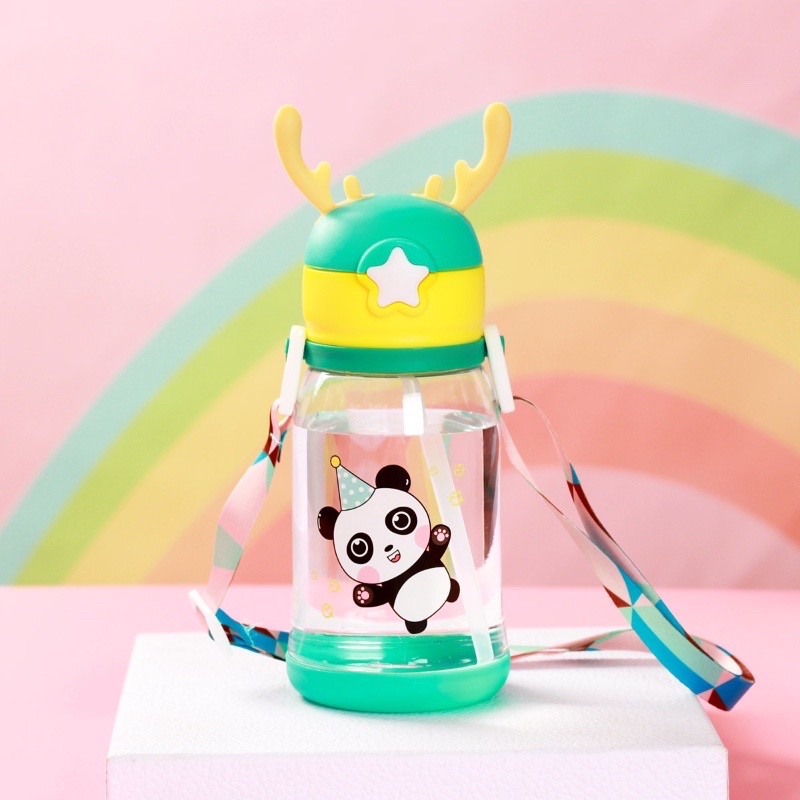 Bình nước cho bé đi học bình tập uống nước 550ml có dây đeo nắp bật ống hút mềm cao cấp