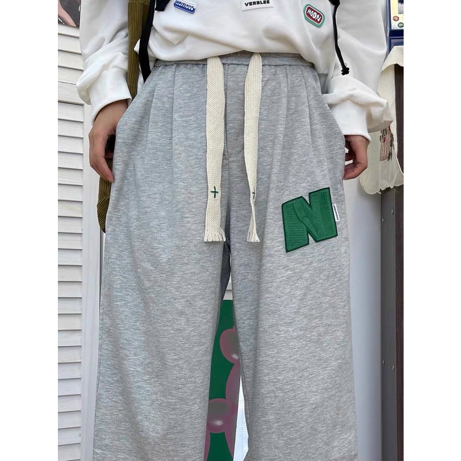 Quần Nỉ Rút Gấu Chữ N PEONYB Unisex [FREESHIP] Culottes ống boom thêu đáp nổi phối dây bản to cá tính đường phố đẹp