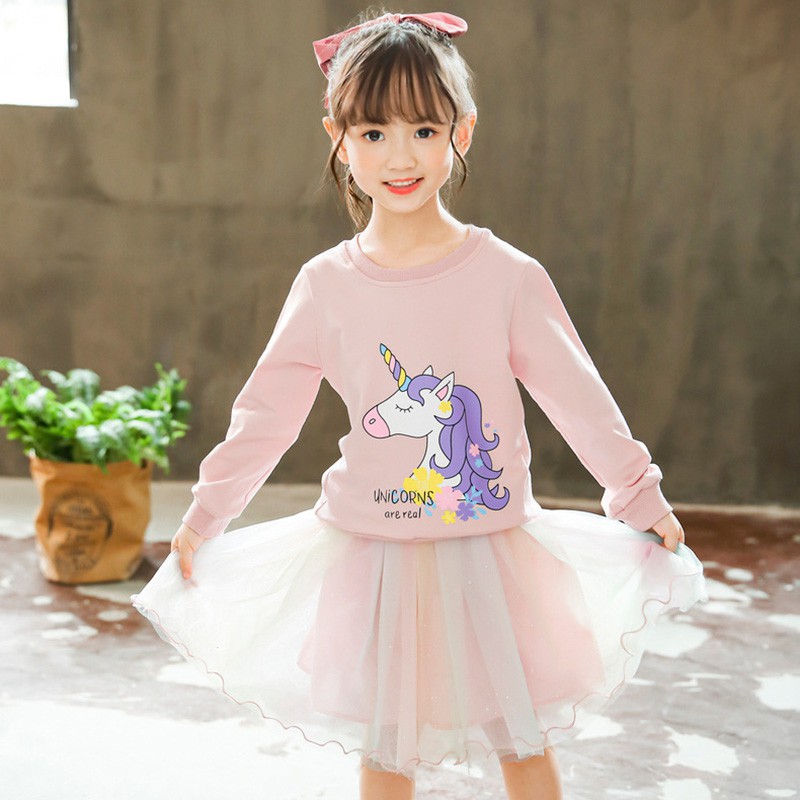 Set Áo Thun Tay Dài &amp; Chân Váy Lưới Cho Bé Gái