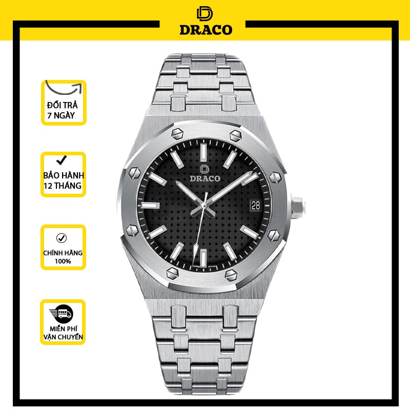 Đồng hồ nam Draco D22-DR04 “Revolution Watch” đen kết hợp chất liệu kim loại màu bạc - thời trang nam thể thao