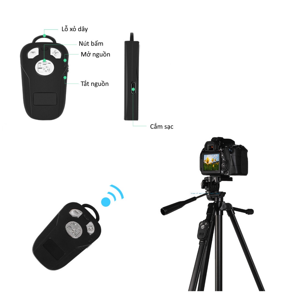 Gậy YT 3388 kèm điều khiển bluetooth cao cấp, Gậy chụp ảnh 3 chân Tripod, cây Livestream chụp ảnh tự sướng xoay 360 độ