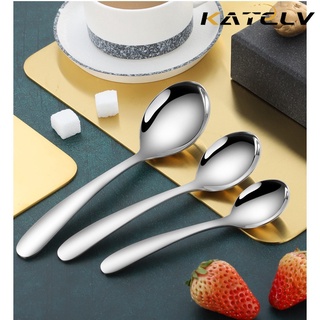 KATELV Muỗng bằng kim loại thép không gỉ 304 cấp thực phẩm cao cấp màu bạc đầu tròn ăn súp