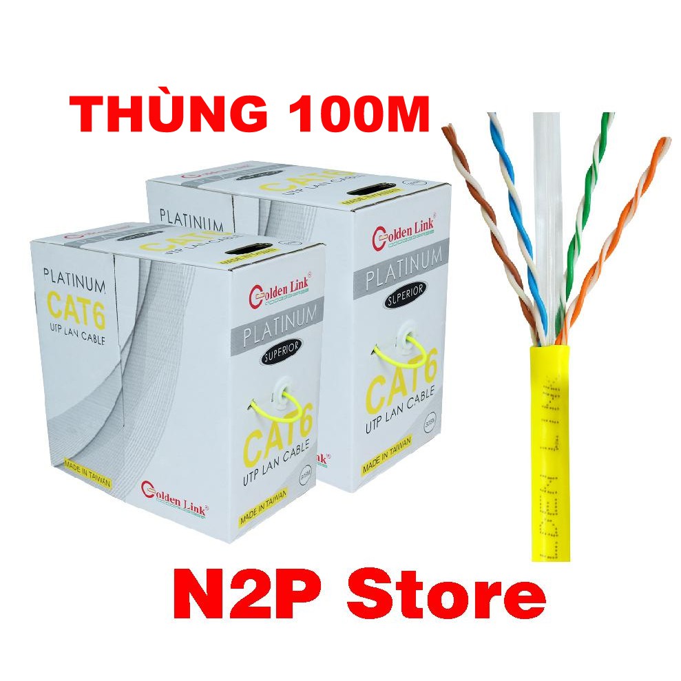 Thùng 100M cáp mạng LAN UTP CAT 6E Golden Link Platinum - Made in Taiwan (Vàng)