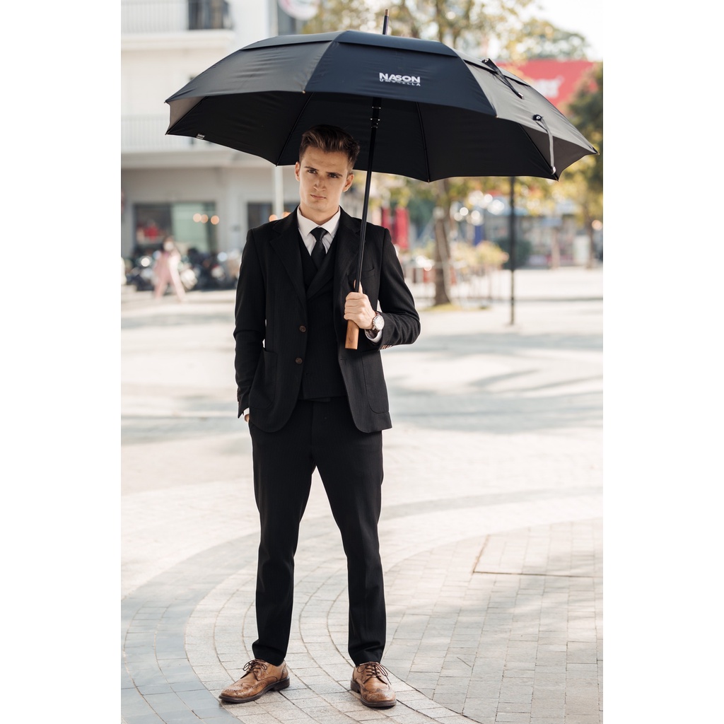 Ô dù Golf 2 tầng cao cấp G302 NASON UMBRELLA Chống lật tán rộng 30inch siêu chống thấm nước, tay cầm gỗ sang trọng