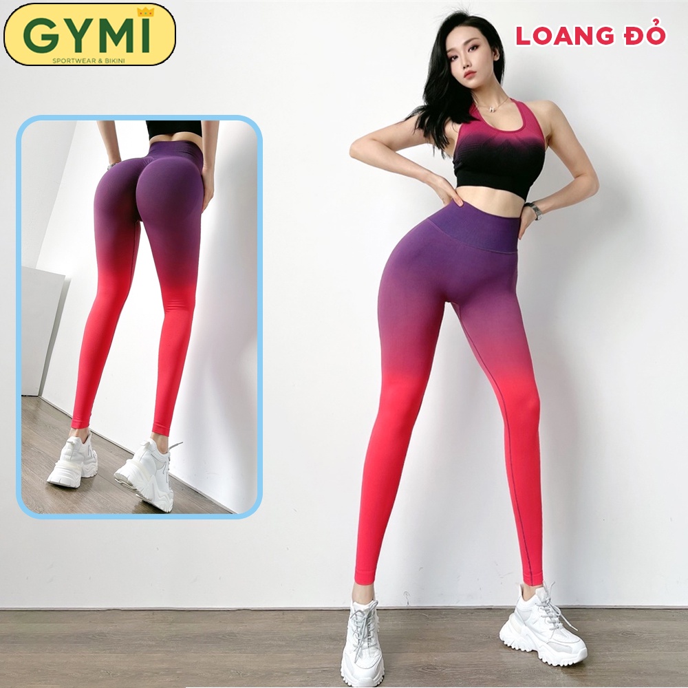 Quần tập gym yoga nữ chun mông màu loang GYMI QD40 dáng legging thể thao MitaoGirl chất dệt kim cao cấp co giãn