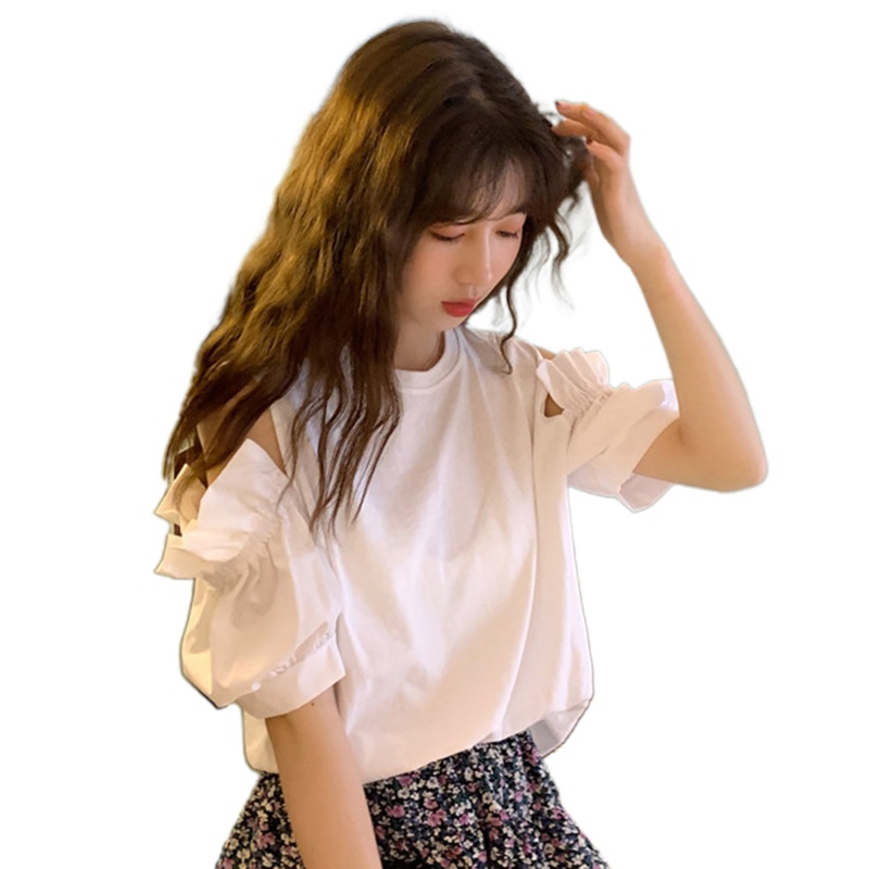 Áo Thun Cổ Tròn Tay Ngắn Phồng Màu Trơn Thời Trang Mùa Hè Dành Cho Nữ