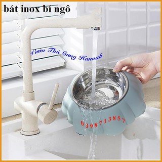 BÁT ĂN CHÓ MÈO - BÁT NHỰA HÌNH BÍ NGÔ KÈM CHÉN INOX