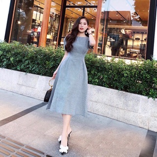 Đầm sọc caro cổ tròn 2 màu