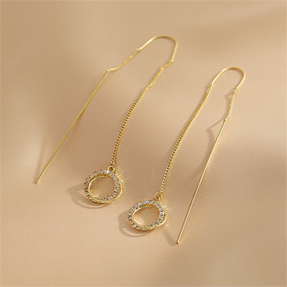Bông tai dáng dài YANQUEENS mặt tròn đính đá zircon thời trang Hàn Quốc làm quà tặng cho nữ