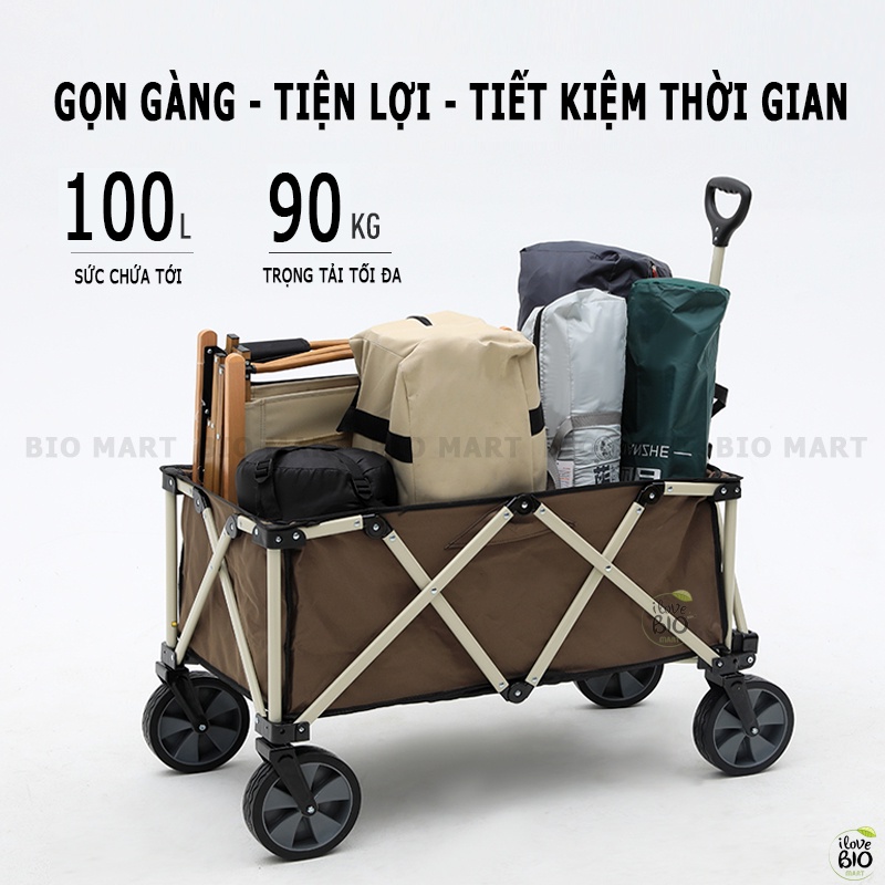 Xe kéo, xe đẩy gấp gọn dã ngoại Moutainhiker chính hãng nhập khẩu cao cấp, tải trọng 90kg và có túi đựng