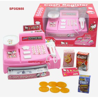 Đồ chơi máy tính tiền siêu thị pin + cân mèo kitty, DN710-KT