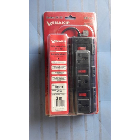 Ổ cắm vinakip 9 ngả đa năng liền dây 3m - OC 58 và 5m - OC 59
