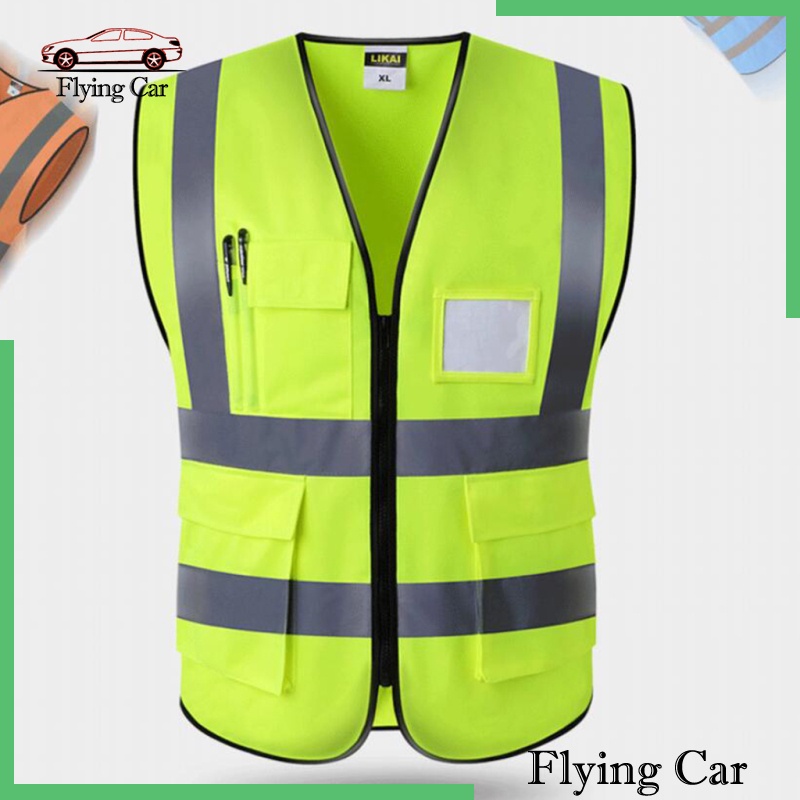 Áo bảo hộ lao động không tay màu vàng phản quang có khóa kéo phía trước tiện dụng