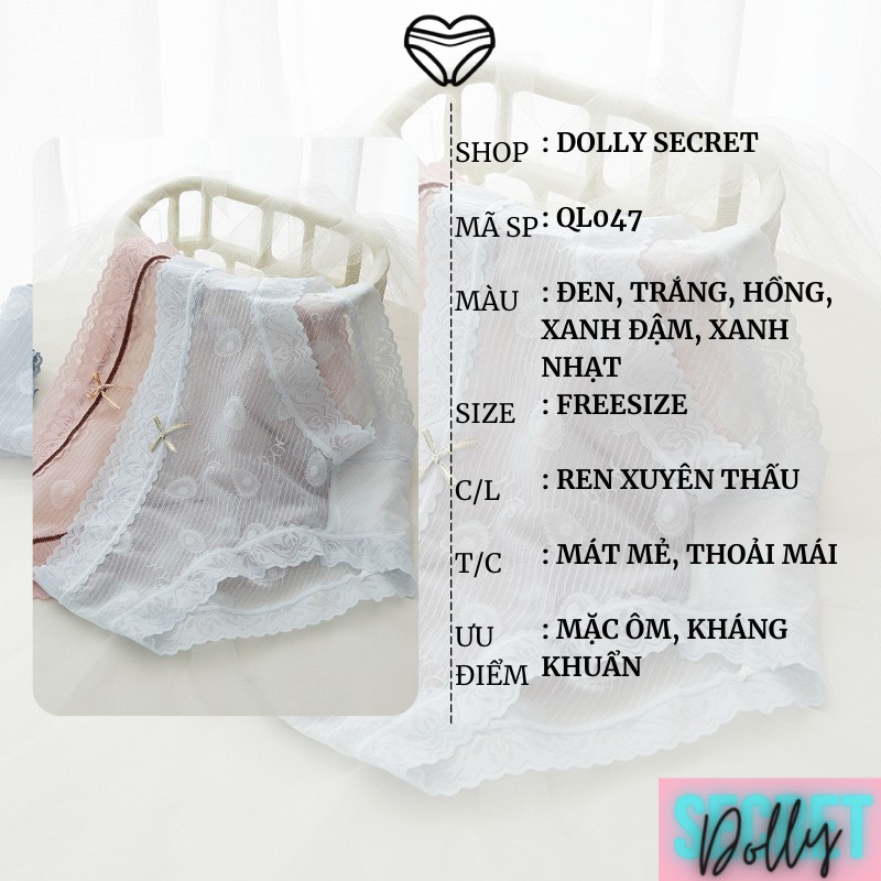 Quần Lót Ren Xuyên Thấu Sexy Gợi Cảm Cao Cấp Đính Nơ Họa Tiết Trái Bơ Mềm Mại Chống Hằn DOLLY SECRET QL047 | BigBuy360 - bigbuy360.vn