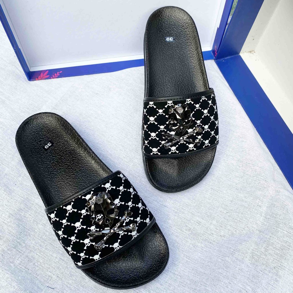 Dép nam quai ngang mặt đầu lâu cao cấp cực chất đế cao HOT 2021, dép nam nữ unisex  mang êm chân