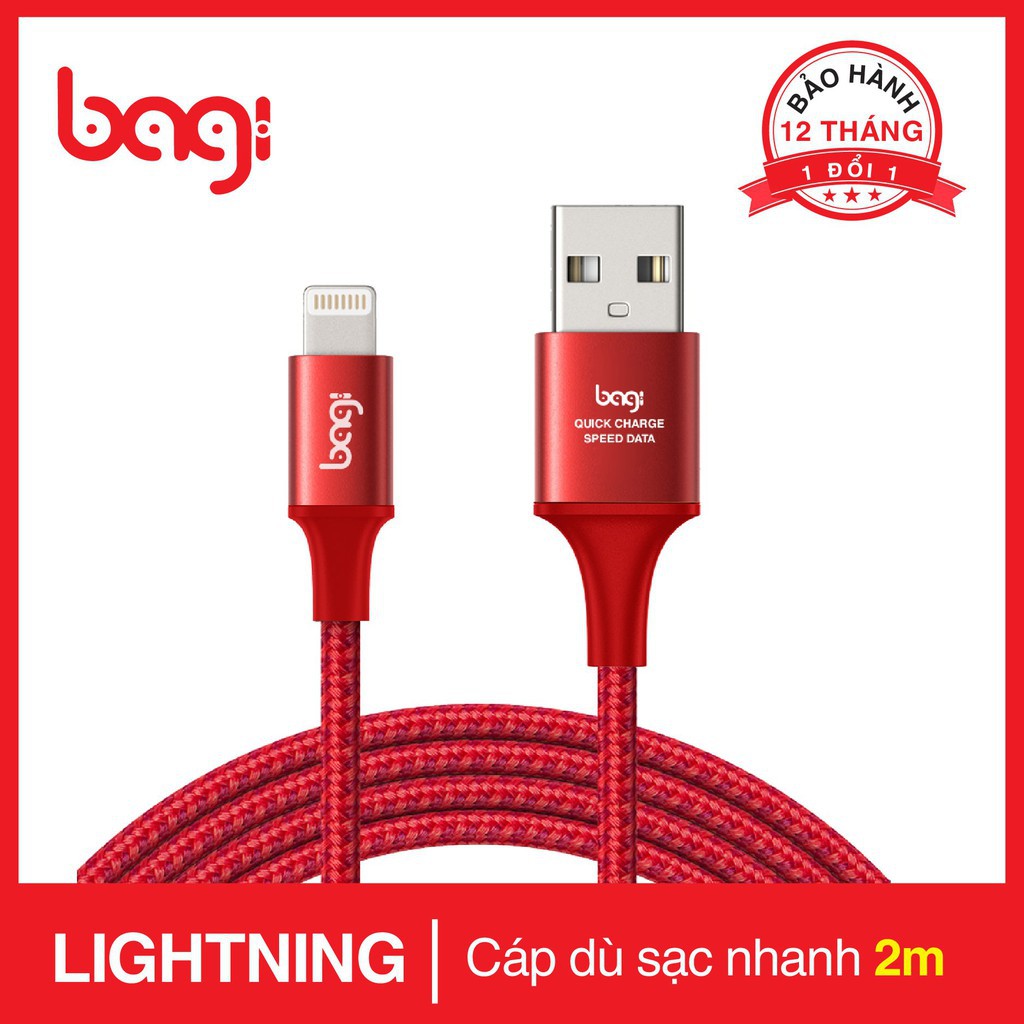 Dây Dù Sạc Nhanh Lightning Bagi 2m IS200 dùng iPhone 5 5s 6 6s 7 7s 8 8s IPX, IPAD IPOD