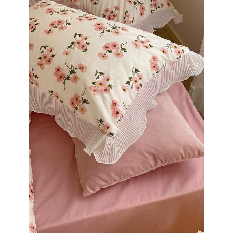 Bộ chăn ga Cotton Bèo Ren Cao Cấp phong cách vintage