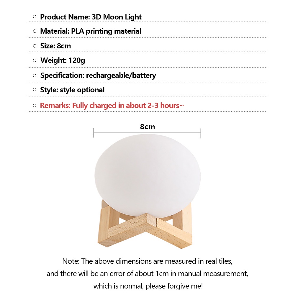 Đèn LED Hình Mặt Trăng 3D Độc Đáo