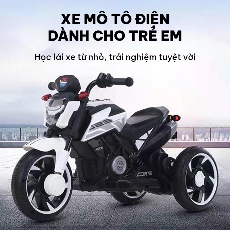 Xe mô tô điện trẻ em động cơ mạnh mẽ di chuyển trên nhiều địa hình khác nhau dung lượng bình điện lớn chất liệu nhựa bền