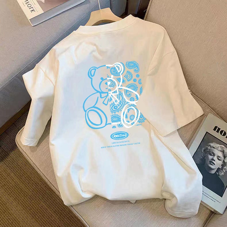 Áo Thun Tay Ngắn In Chữ Và Chú Gấu Dễ Thương Thời Trang Mùa Hè Cho Nữ
